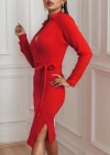 Kadın Uzun Kollu Kruvaze Yaka Bağcık Detay Akrilik Mini Boy Elbise