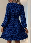 Kadın Uzun Kollu Kruvaze Yaka Belden Kuşaklı çapraz Kesim Detaylı Leopar Modal Mini Elbise
