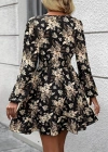 Kadın Uzun Kollu Kruvaze Yaka Beli Gipeli çiçek Desenli Kısa Dalgıç Elbise