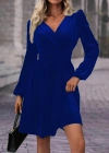 Kadın Uzun Kollu Kruvaze Yaka Beli Lastikli Kiloş Kadife Elbise