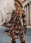 Kadın Uzun Kollu Kruvaze Yaka çiçek Desenli Dalgıç Elbise