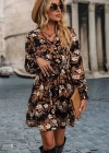 Kadın Uzun Kollu Kruvaze Yaka çiçek Desenli Dalgıç Elbise