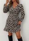 Kadın Uzun Kollu Kruvaze Yaka Desenli Mini Modal Elbise