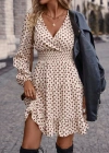 Kadın Uzun Kollu Kruvaze Yaka Desenli Mini Modal Elbise