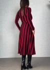 Kadın Uzun Kollu Kruvaze Yaka Kemer Dahil çizgili Triko Elbise