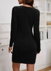 Kadın Uzun Kollu Kruvaze Yaka Kısa Kadife Elbise