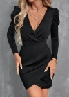Kadın Uzun Kollu Kruvaze Yaka Kol Detaylı Ithal Krep Mini Elbise