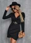 Kadın Uzun Kollu Kruvaze Yaka Kol Detaylı Ithal Krep Mini Elbise