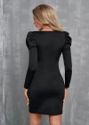Kadın Uzun Kollu Kruvaze Yaka Kol Detaylı Ithal Krep Mini Elbise