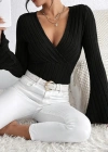 Kadın Uzun Kollu Kruvaze Yaka Kolları Ispanyol şardonlu Kaşkorse Bluz