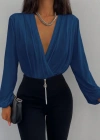 Kadın Uzun Kollu Kruvaze Yaka Sandy Bluz