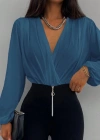 Kadın Uzun Kollu Kruvaze Yaka Sandy Bluz