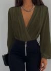 Kadın Uzun Kollu Kruvaze Yaka Sandy Bluz