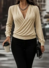 Kadın Uzun Kollu Kruvaze Yaka Sandy Bluz