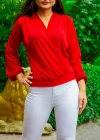 Kadın Uzun Kollu Kruvaze Yaka Sandy Bluz