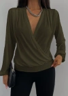 Kadın Uzun Kollu Kruvaze Yaka Sandy Bluz