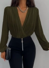 Kadın Uzun Kollu Kruvaze Yaka Sandy Bluz