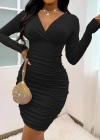Kadın Uzun Kollu Kruvaze Yaka Sandy Mini Elbise