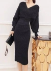 Kadın Uzun Kollu Kruvaze Yaka Triko Elbise