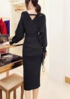 Kadın Uzun Kollu Kruvaze Yaka Triko Elbise