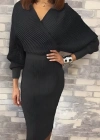 Kadın Uzun Kollu Kruvaze Yaka Triko Elbise