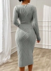 Kadın Uzun Kollu Kruvaze Yaka Triko Midi Boy Elbise