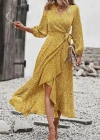 Kadın Uzun Kollu Kruvaze Yaka Yandan Bağlamalı önden Fırfır Detaylı Süprem Uzun Elbise