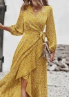 Kadın Uzun Kollu Kruvaze Yaka Yandan Bağlamalı önden Fırfır Detaylı Süprem Uzun Elbise