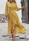 Kadın Uzun Kollu Kruvaze Yaka Yandan Bağlamalı önden Fırfır Detaylı Süprem Uzun Elbise