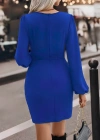 Kadın Uzun Kollu Kruvaze Yaka Yandan Büzgülü Asimetrik Detaylı Ithal Krep Mini Elbise
