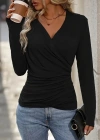 Kadın Uzun Kollu Kruvaze Yaka Yanlardan Büzgülü Viskon Bluz