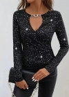 Kadın Uzun Kollu Kruvaze Yakalı Aksesuarlı Dalgıç Bluz