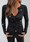 Kadın Uzun Kollu Kruvaze Yakalı Aksesuarlı Dalgıç Bluz