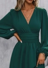 Kadın Uzun Kollu Kruvaze Yakalı Bel Korsajlı Mini Elbise