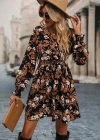 Kadın Uzun Kollu Kruvaze Yakalı Belden Kuşaklı çiçek Desenli Mikro Süprem Mini Elbise