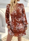 Kadın Uzun Kollu Kruvaze Yakalı çiçek Desenli Mini Süprem Elbise
