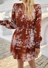 Kadın Uzun Kollu Kruvaze Yakalı çiçek Desenli Mini Süprem Elbise