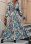 Kadın Uzun Kollu Kruvaze Yakalı Desenli Süprem Maxi Elbise