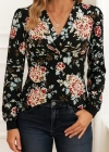 Kadın Uzun Kollu Kruvaze Yakalı Kelebek Desenli şardonlu Dalgıç Bluz