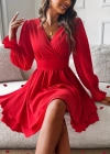Kadın Uzun Kollu Kruvaze Yakalı Mini Sandy Elbise