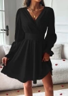 Kadın Uzun Kollu Kruvaze Yakalı Mini Sandy Elbise