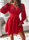 Kadın Uzun Kollu Kruvaze Yakalı Mini Sandy Elbise