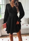 Kadın Uzun Kollu Kruvaze Yakalı Mini Sandy Elbise
