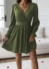 Kadın Uzun Kollu Kruvaze Yakalı Mini Sandy Elbise