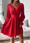 Kadın Uzun Kollu Kruvaze Yakalı Mini Sandy Elbise