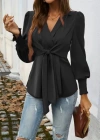 Kadın Uzun Kollu Kruvaze Yakalı önden Bağlamalı Ithal Krep Bluz