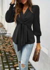 Kadın Uzun Kollu Kruvaze Yakalı önden Bağlamalı Ithal Krep Bluz