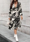 Kadın Uzun Kollu Kruvaze Yakalı Yandan Bağlamalı Desenli Mini Modal Elbise