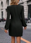 Kadın Uzun Kollu Kruvaze Yakalı Yanlardan Büzgü Detaylı Ithal Krep Kısa Elbise