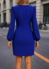Kadın Uzun Kollu Kruvaze Yakalı Yanlardan Büzgü Detaylı Ithal Krep Kısa Elbise